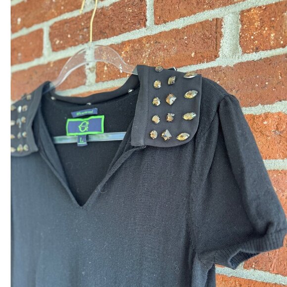 C. Wonder Black Merino Wool Knit Dress w/ Detachable Jeweled Collar | Size L - Picture 4 of 8